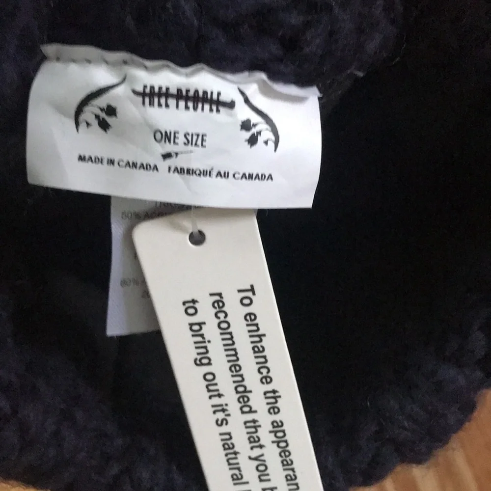 NWT Free People Happy Trails Stripe Pom Beanie Blue